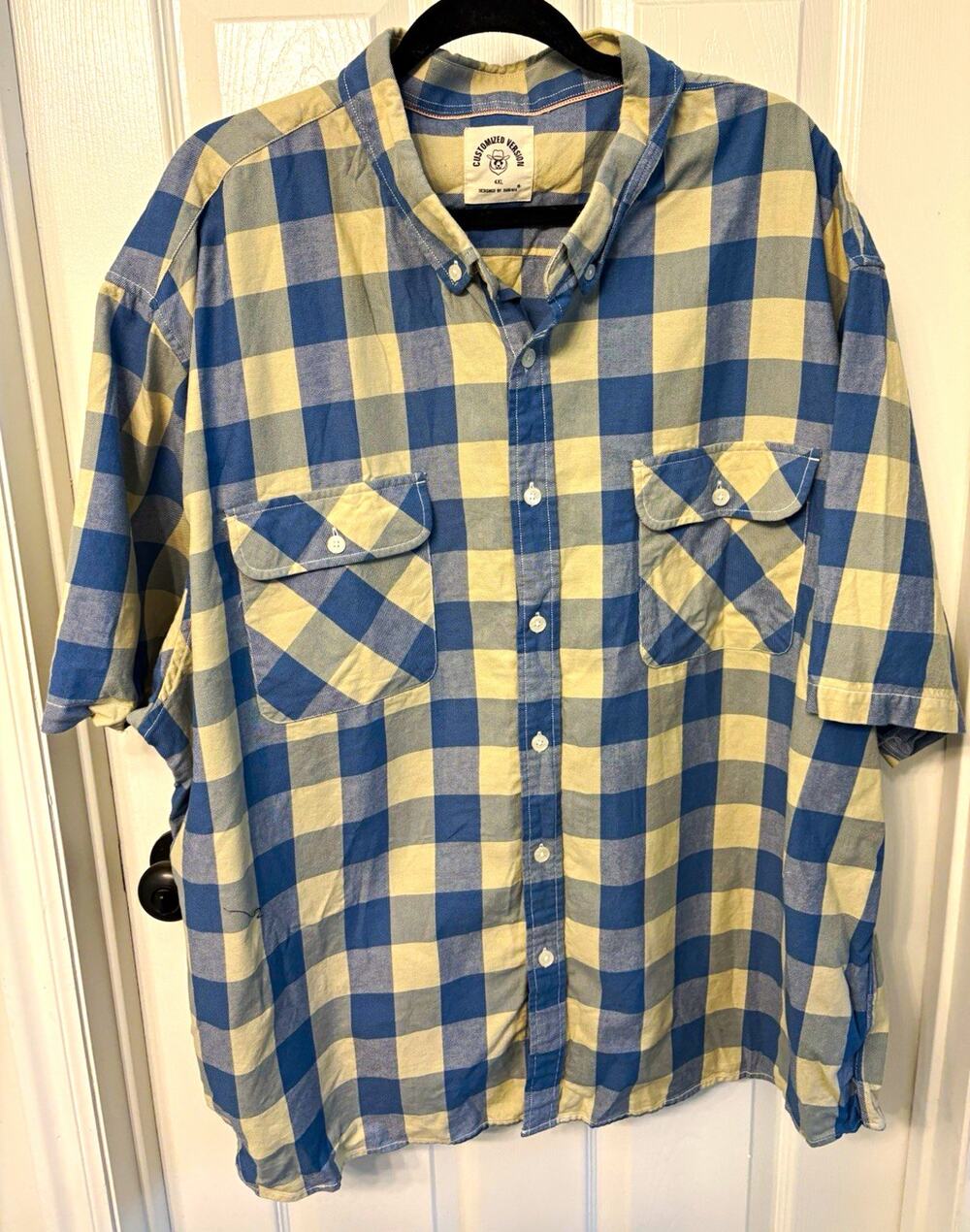 Customized Version Men’s 4XL Big & Tall Blue Beige Check Cotton Woven BD SS